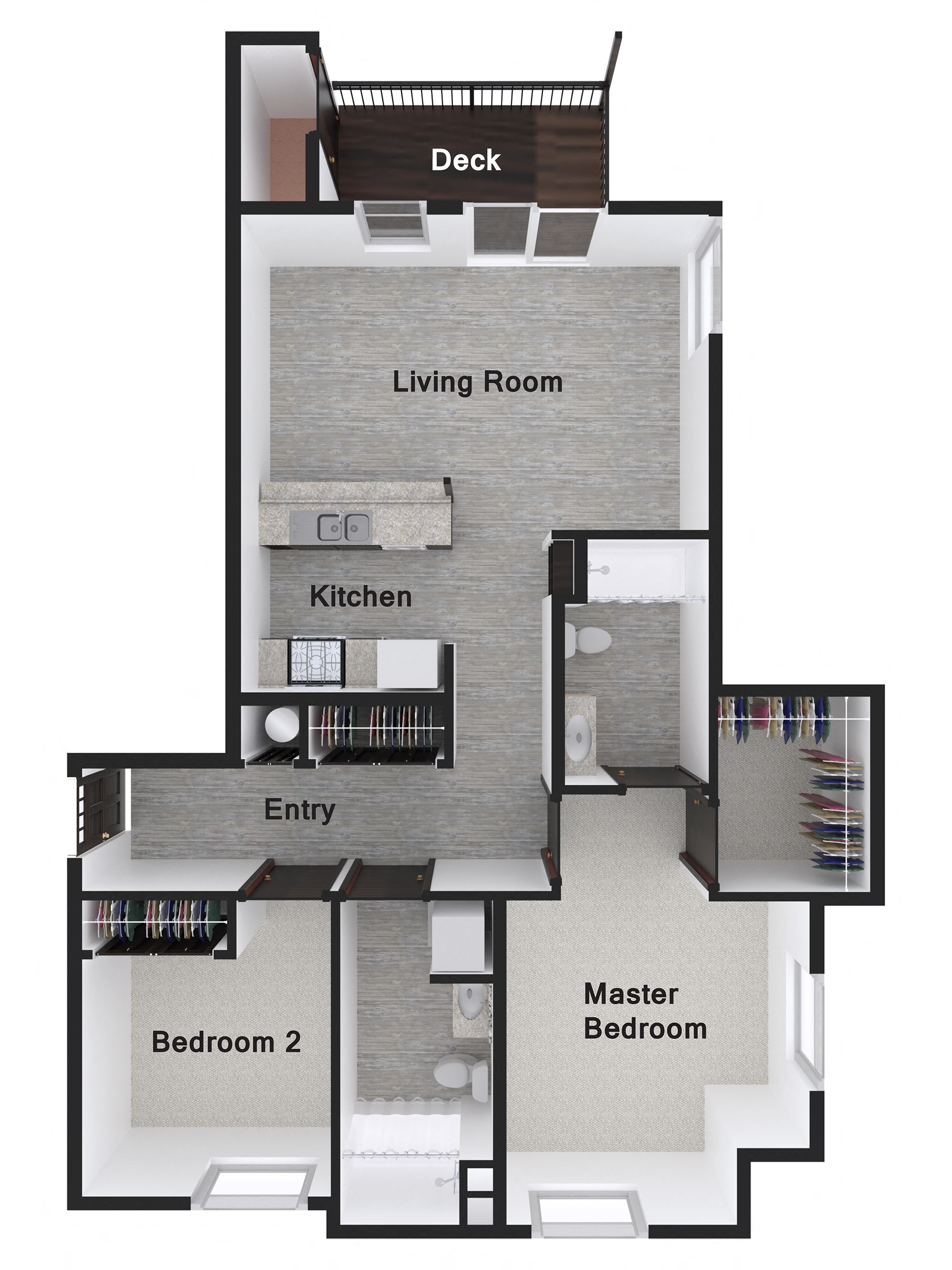 Floor plan for 2 beds, 2 baths, 1025 sqft